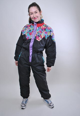 Vintage One Piece Black Ski Suit Retro Multicolor Snow Suit Tarascommon Asos Marketplace