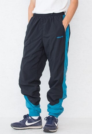 VINTAGE RETRO BLACK ADIDAS TRACK JOGGERS BOTTOMS