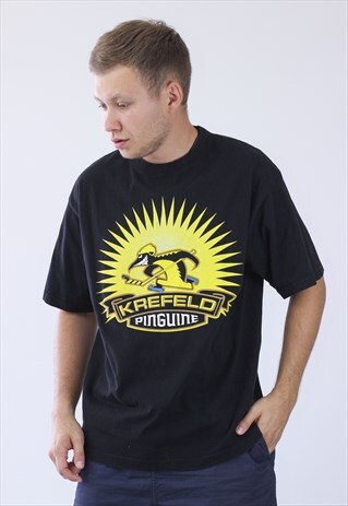 VINTAGE MENS KREFELD PENGUINE HOCKEY BIG LOGO T-SHIRT