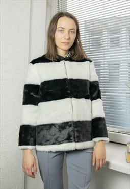 Vintage 90's Black/White Striped Faux Fur Jacket