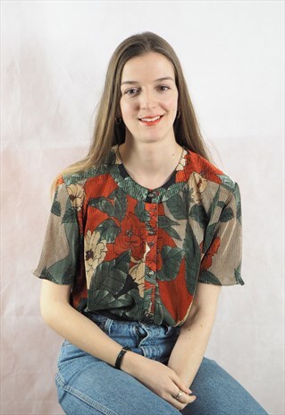 VINTAGE FLORAL PLEAT BLOUSE