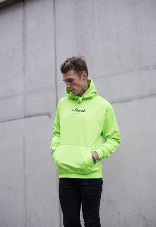 CENTRE LOGO PULLOVER HOODY - NEON ELECTRIC LIME GREEN