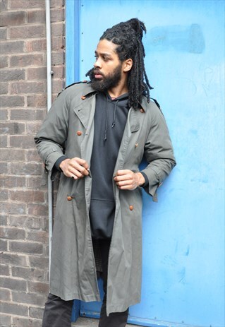 VTG 90S GREEN GREY WINTER TRENCHCOAT MAC COAT