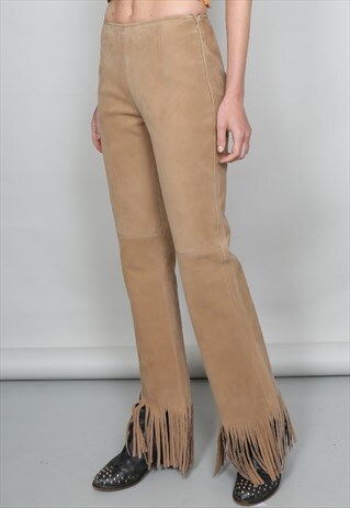 VINTAGE ESCADA HIGH WAISTED 80'S TAN SUEDE TASSEL TROUSERS
