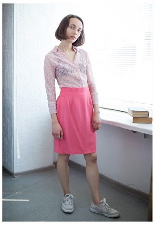 VINTAGE 80'S HIGH WAISTED MIDI PINK SKIRT
