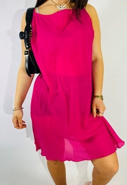 Vintage Size M Sheer Mesh Slip Dress in Pink