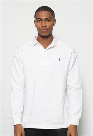 VINTAGE POLO RALPH LAUREN LONG SLEEVE POLO RUGBY SHIRT WHITE
