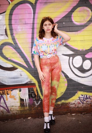 HANDMADE ORANGE FIRE PRINTED COLOURFUL FESTIVAL LEGGINGS