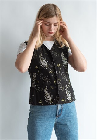 VINTAGE 80S CHIC FUNKY VEST FLORAL PATTERN