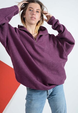 VINTAGE 1/4 ZIP UP FLEECE IN PURPLE.