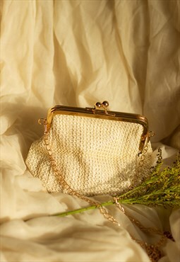 Cream Rattan Mini Coin Purse Bag