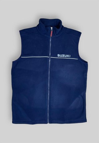 VINTAGE SUZUKI RACING FLEECE GILET IN NAVY BLUE
