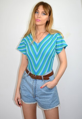 VINTAGE 90S TURQUOISE BLUE STRIPE FESTIVAL BODY