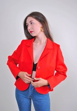 Cute red blazer, vintage casual suit jacket women cropped 