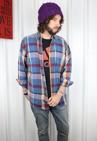 VINTAGE CHECK FLANNEL OVERSIZED GRUNGE INDI WINTER SHIRT