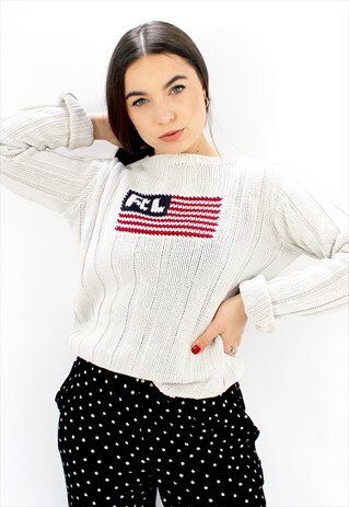 90'S RARE RETRO CREAM KNITTED JUMPER