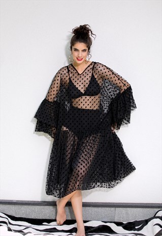 BLACK TULLE DRESS, MESH DRESS, SHEER DRESS,SEXY BLACK DRESS