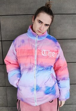 Rainbow cloud bomber tie-dye sky puffer jacket pastel pink