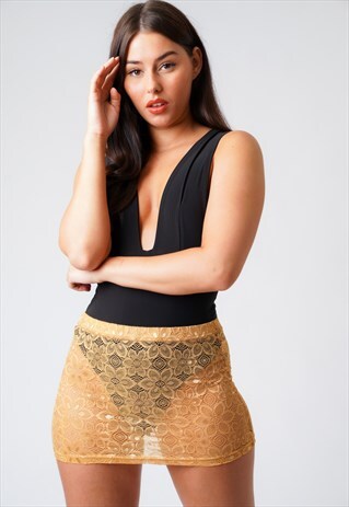 SAMANTHA NUDE NET LACE MINI SKIRT