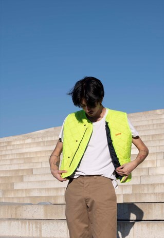 UNISEX VINTAGE CASTROL WORKWEAR QUILTED GILET FLUO