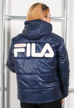 Vintage Fila Puffer Jacket in Navy Quilted Rain Coat Size 10