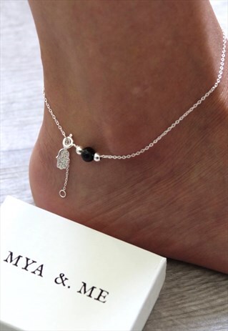 "MYA" ANKLET 925 STERLING SILVER WITH HAMZA