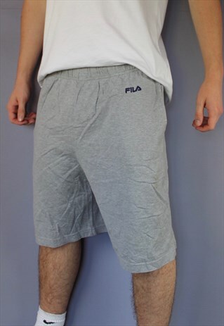 VINTAGE FILA SHORTS IN GREY WITH POCKETS, EMBROIDERED LOGO A
