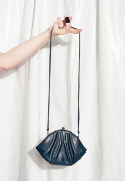 Vintage Leather Bag 60s Shall Shoulder Bag in Blue