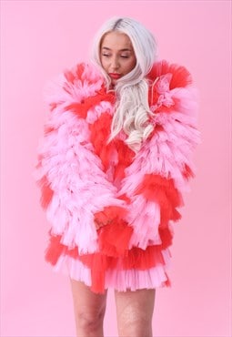 Pink and red tulle ruffle jacket