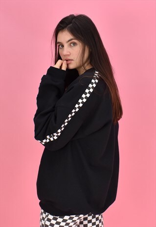 G&G UNISEX BLACK CHECKED SLEEVE SWEAT
