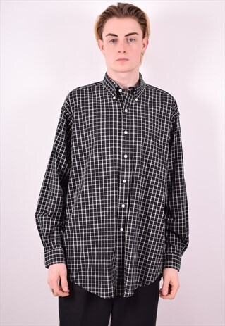 RALPH LAUREN MENS VINTAGE SHIRT LARGE BLACK CHECK 90S