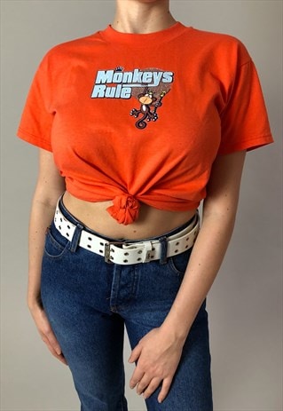 VINTAGE MONKEYS RULE Y2K T-SHIRT IN ORANGE