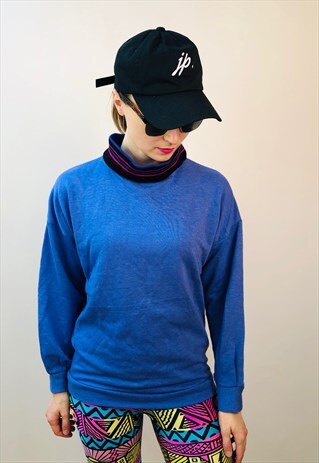 HALF TURTLE NECK NEON BLUE SWEATSHIRT SPORT TENNIS SWEATER