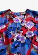 VINTAGE 80S WOMENS PURPLE AND NAVY FLORAL PRINT BLOUSE