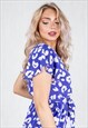 BLUE PRINTED FRILL DETAIL WRAP BELTED PLAYSUIT