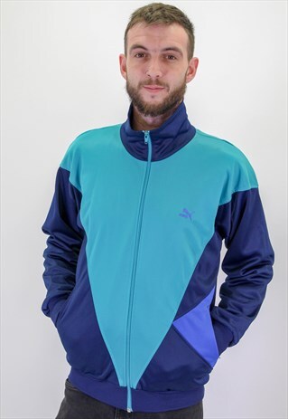 VINTAGE PUMA PATTERN SHELL JACKET IN GREEN LARGE