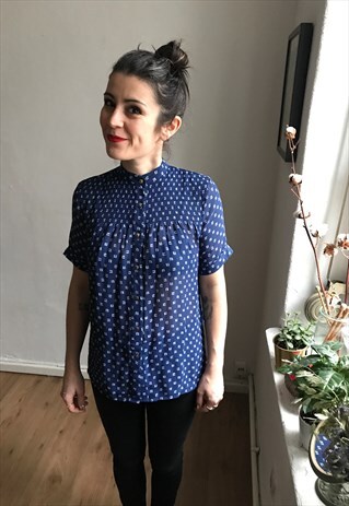 VINTAGE BLUE PRINTED SHEER BLOUSE