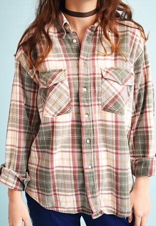 90'S RETRO TARTAN CHECKED WORKWEAR SHIRT TOP