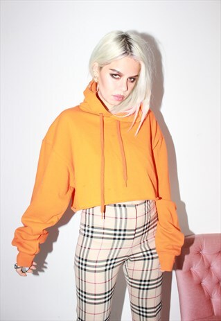 VINTAGE 90S ORANGE CROPPED HOODIE SWEATSHIRT