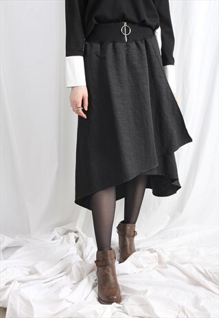 (KOREAN) MILITARY STYLE ASYMMETRIC LAYERED SKIRT BLACK