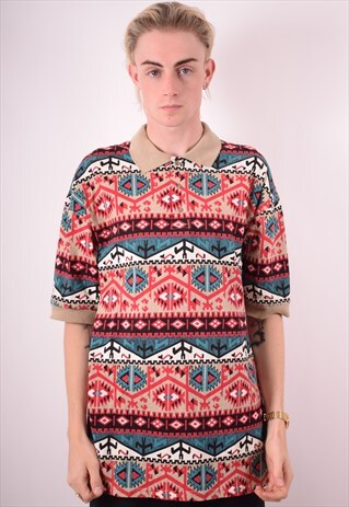 WRANGLER MENS VINTAGE AZTEC POLO SHIRT XL MULTI 90S
