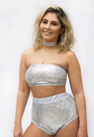 SILVER SEQUIN PEAKINI BOOB TUBE