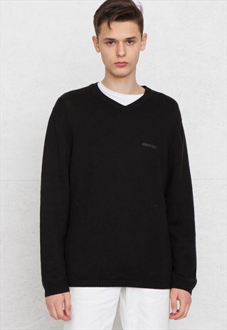 VINTAGE BLACK EMPORIO ARMANI V-NECK KNIT JUMPER
