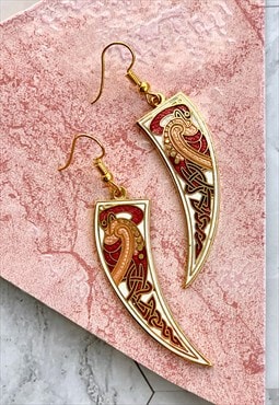 80s Red Bird 'Tusk' Earrings Boho Vintage Jewellery 