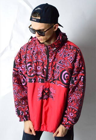 VINTAGE 90S RED ABSTRACT 1/2 ZIPPER SKI SNOWBOARD JACKET