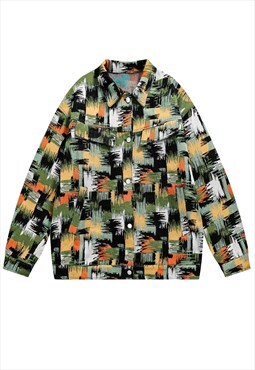 Tropical print denim jacket camouflage jean bomber green
