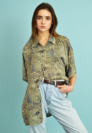 90'S RETRO ABSTRACT PATTERN BLOUSE SHIRT TOP