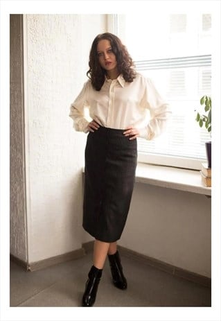 VINTAGE 80'S BLACK STRIPED HIGH WAISTED BUTTONS UP SKIRT