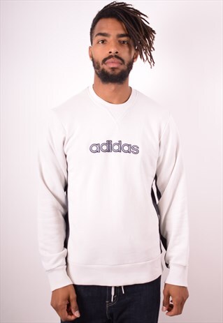 ADIDAS MENS VINTAGE SWEATSHIRT JUMPER SMALL WHITE 90S