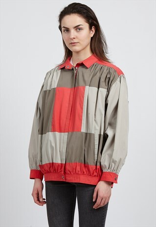 VINTAGE GREY RED BOMBER JACKET